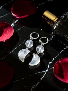 Celestial Crescent Moon Danglers ~  Stunning Quartz Earrings ~ Leverbacks